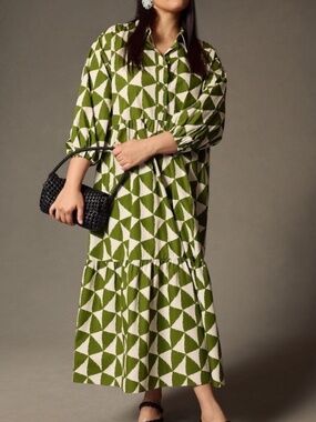 Olive Green Print The Bettina Tiered Shirt Dress by Maeve